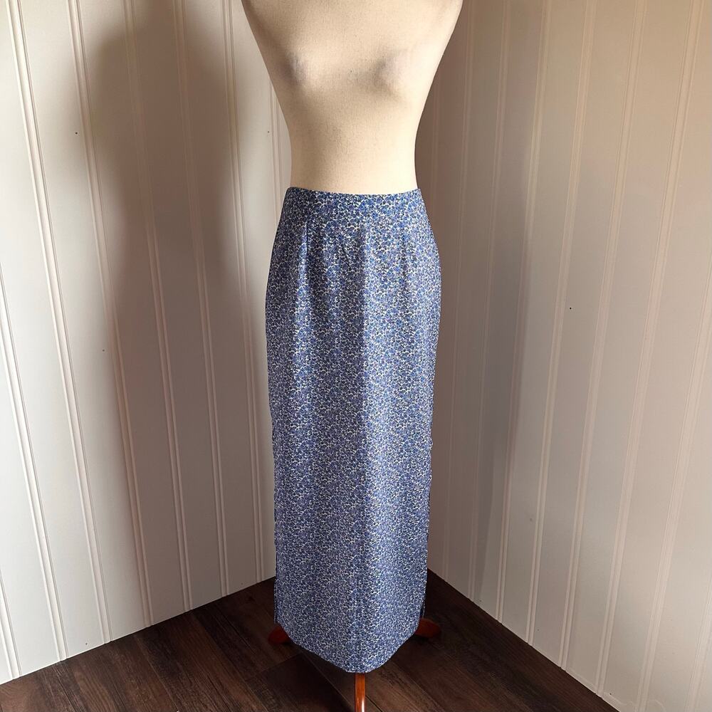 Vintage 90s Cottage Blue Floral Midi Skirt Juniors 5